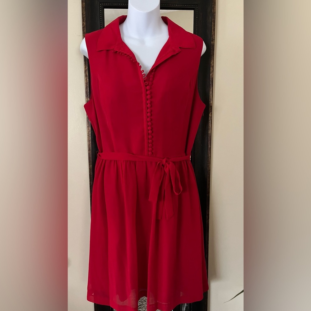 Kensie red chiffon dress, sleeveless, left side zipper, New without tags